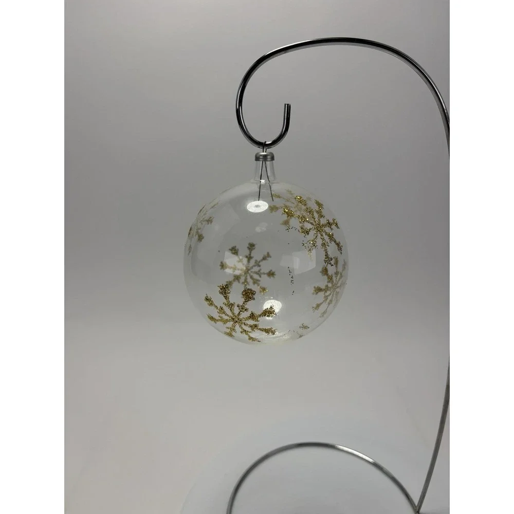 Italian Blown Glass Clear Ornament‎ Gold Glitter Snowflakes 3